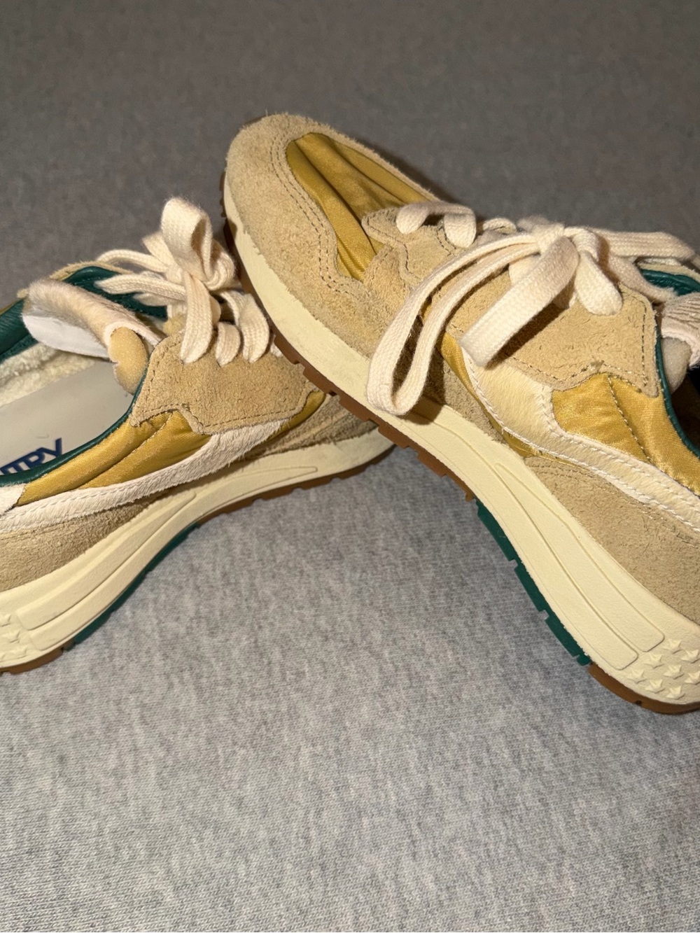 Autry Beige Suede Platform Sneakers with Green Accent